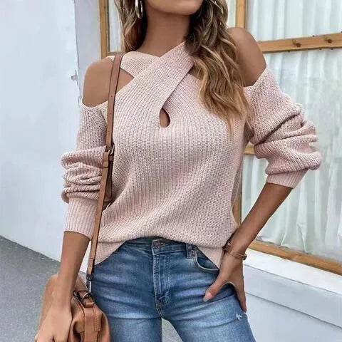 Bona Fide Fashion - Crisscross Cold-Shoulder Sweater - Women Fashion - Bona Fide Fashion