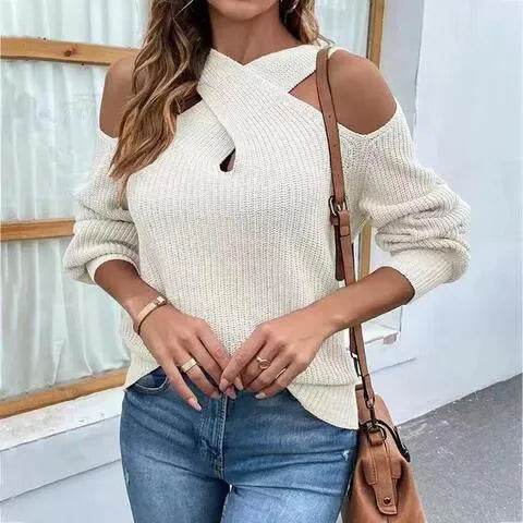 Bona Fide Fashion - Crisscross Cold-Shoulder Sweater - Women Fashion - Bona Fide Fashion