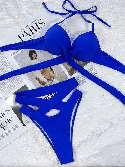 Crisscross Halter Neck Bikini Set – Trendy Two-Piece Swimsuit for Summer Vibes - Bona Fide Fashion