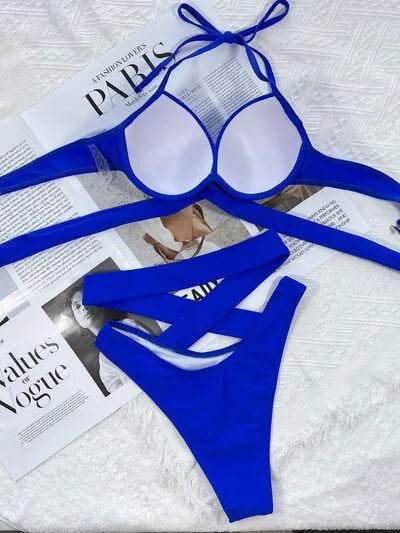 Crisscross Halter Neck Bikini Set – Trendy Two-Piece Swimsuit for Summer Vibes - Bona Fide Fashion