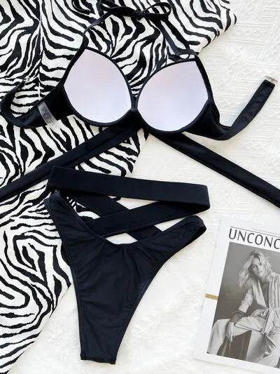 Crisscross Halter Neck Bikini Set – Trendy Two-Piece Swimsuit for Summer Vibes - Bona Fide Fashion