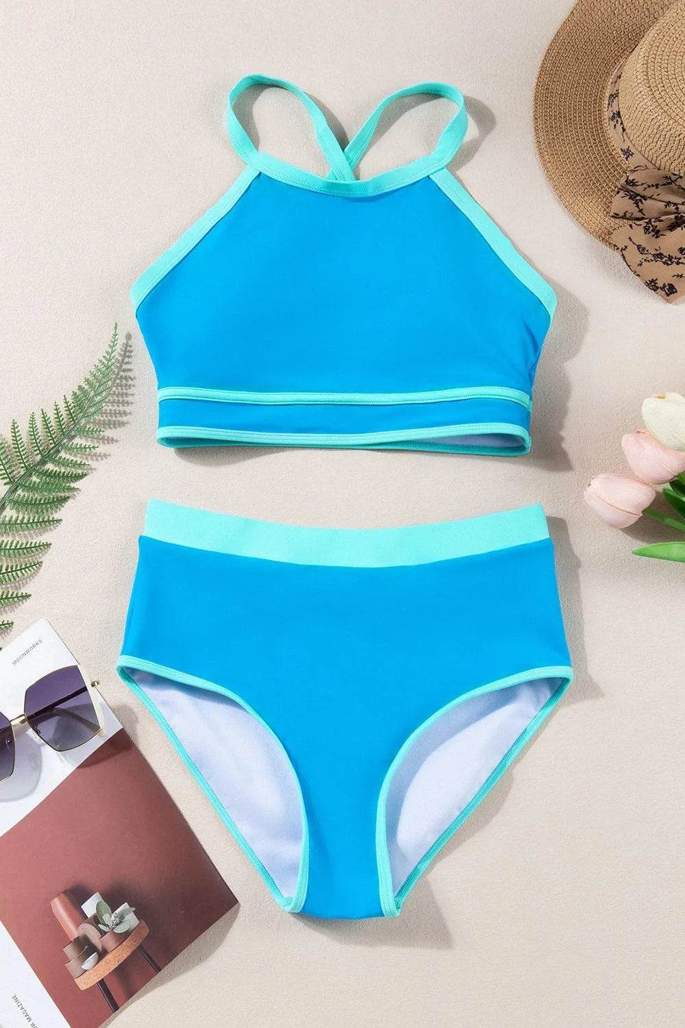Crisscross Round Neck Two-Piece Swim Set – Stylish Women’s Bikini for Beach & Pool - Bona Fide Fashion