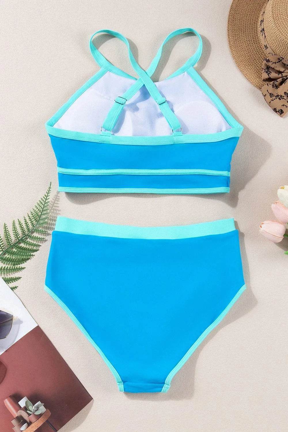 Crisscross Round Neck Two-Piece Swim Set – Stylish Women’s Bikini for Beach & Pool - Bona Fide Fashion