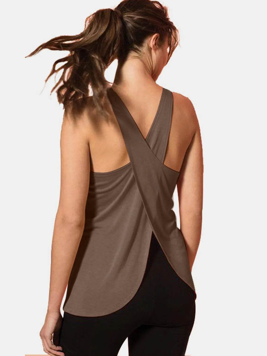 Crisscross Scoop Neck Active Tank Top for Women – Stylish Workout Wear - Bona Fide Fashion