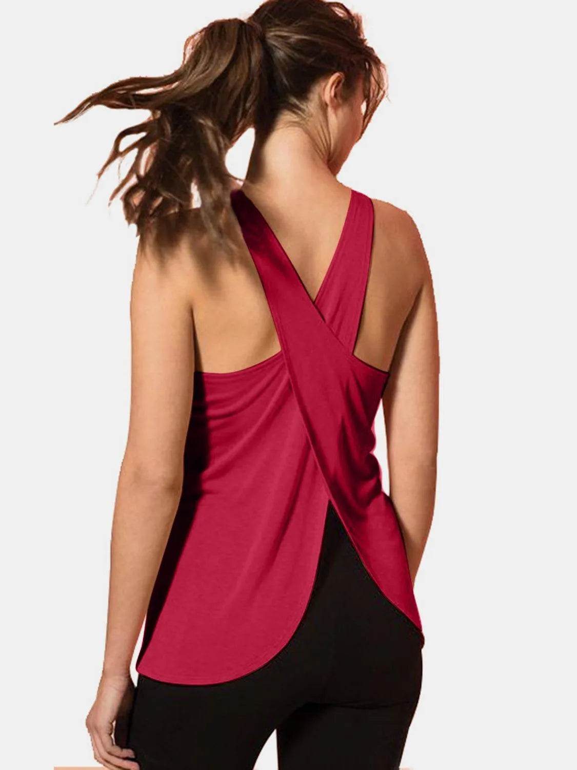 Crisscross Scoop Neck Active Tank Top for Women – Stylish Workout Wear - Bona Fide Fashion