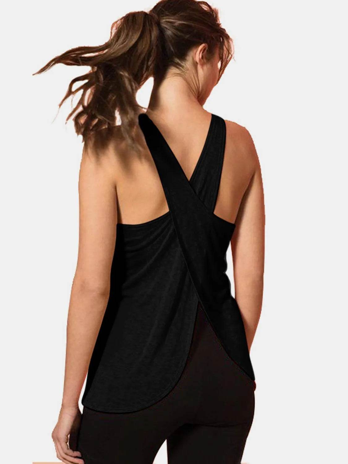 Crisscross Scoop Neck Active Tank Top for Women – Stylish Workout Wear - Bona Fide Fashion