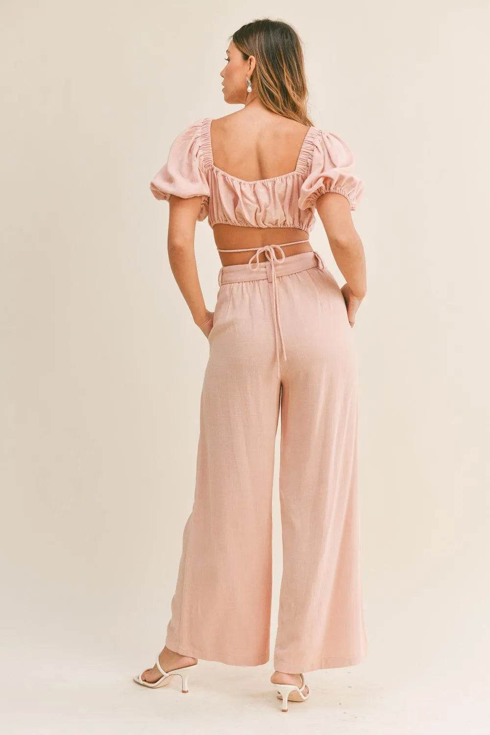 Mable Cut-Out Crop Top & Belted Pants Set – Stylish Two-Piece Outfit for Day or Night - Bona Fide Fashion