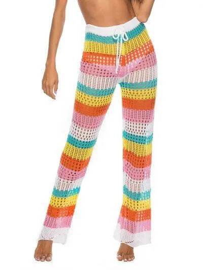 Cutout Contrast High Waist Swim Pants – Trendy Tummy Control Bikini Bottoms - Bona Fide Fashion