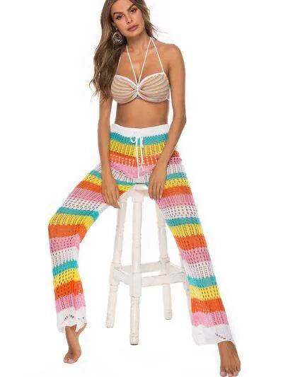 Cutout Contrast High Waist Swim Pants – Trendy Tummy Control Bikini Bottoms - Bona Fide Fashion
