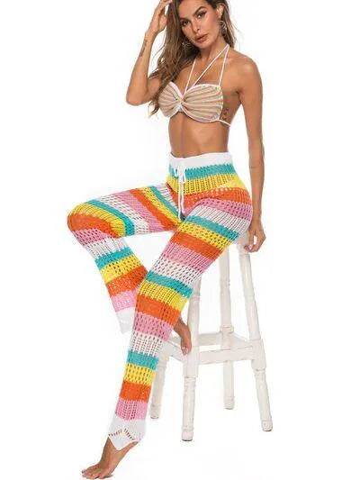 Cutout Contrast High Waist Swim Pants – Trendy Tummy Control Bikini Bottoms - Bona Fide Fashion