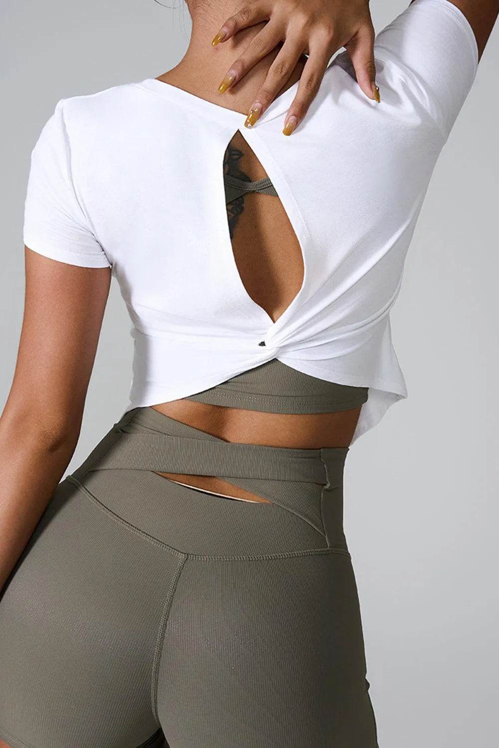 Bona Fide Fashion - Cutout Round Neck Short Sleeve Active T-Shirt - Women Fashion - Bona Fide Fashion
