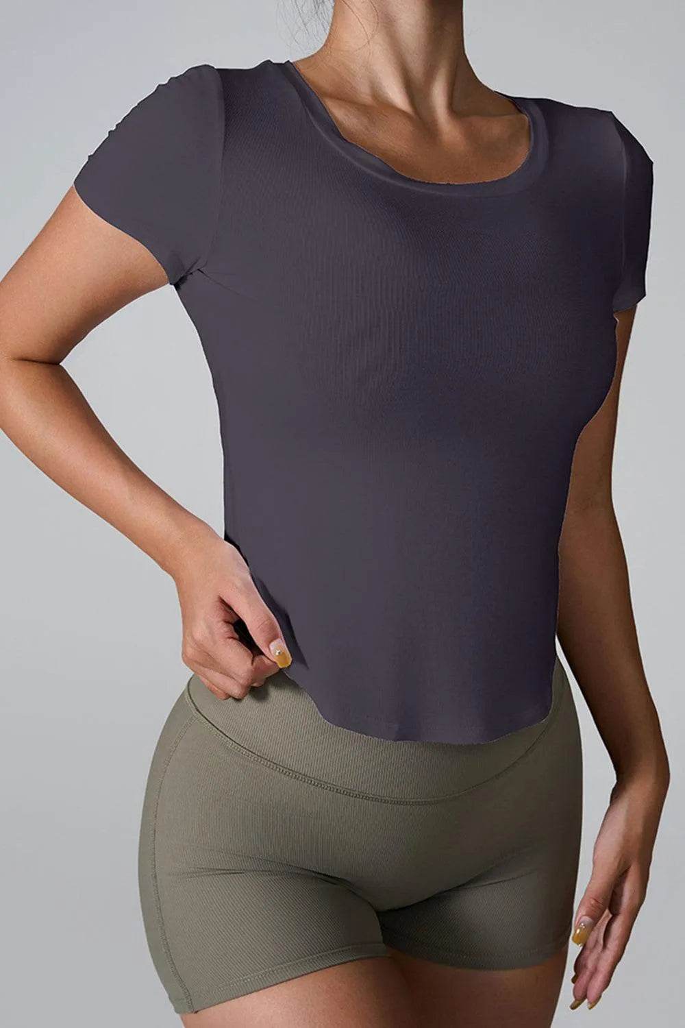 Bona Fide Fashion - Cutout Round Neck Short Sleeve Active T-Shirt - Women Fashion - Bona Fide Fashion