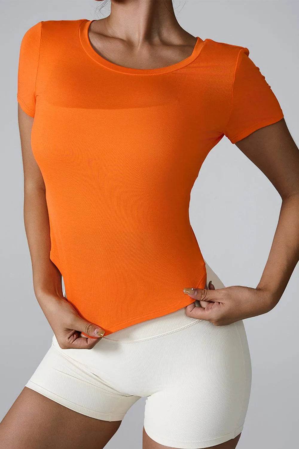 Bona Fide Fashion - Cutout Round Neck Short Sleeve Active T-Shirt - Women Fashion - Bona Fide Fashion