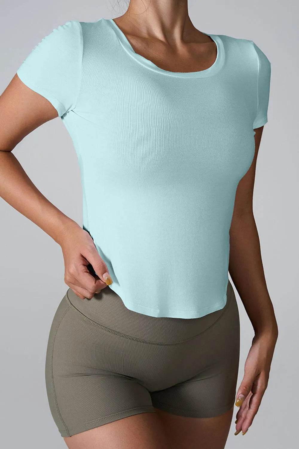 Bona Fide Fashion - Cutout Round Neck Short Sleeve Active T-Shirt - Women Fashion - Bona Fide Fashion