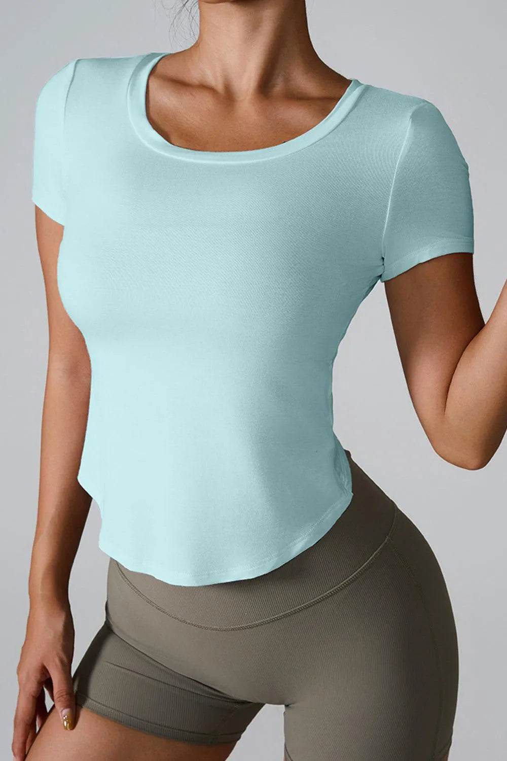 Bona Fide Fashion - Cutout Round Neck Short Sleeve Active T-Shirt - Women Fashion - Bona Fide Fashion