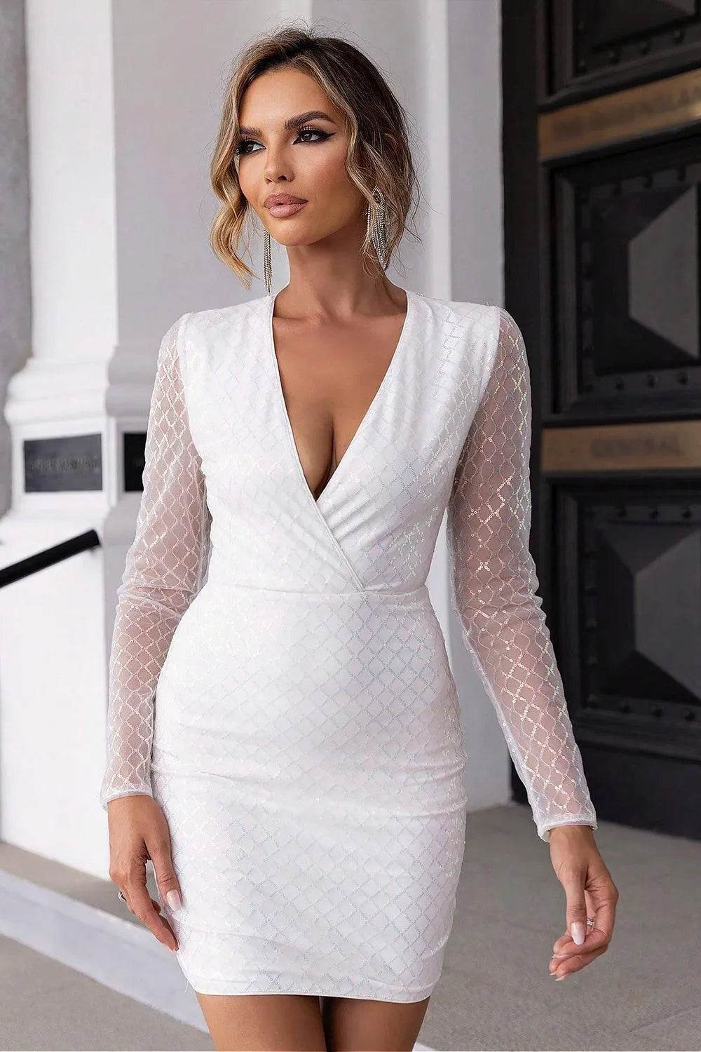 Bona Fide Fashion - Cutout Sequin Mesh Mini Dress - Women Fashion - Bona Fide Fashion