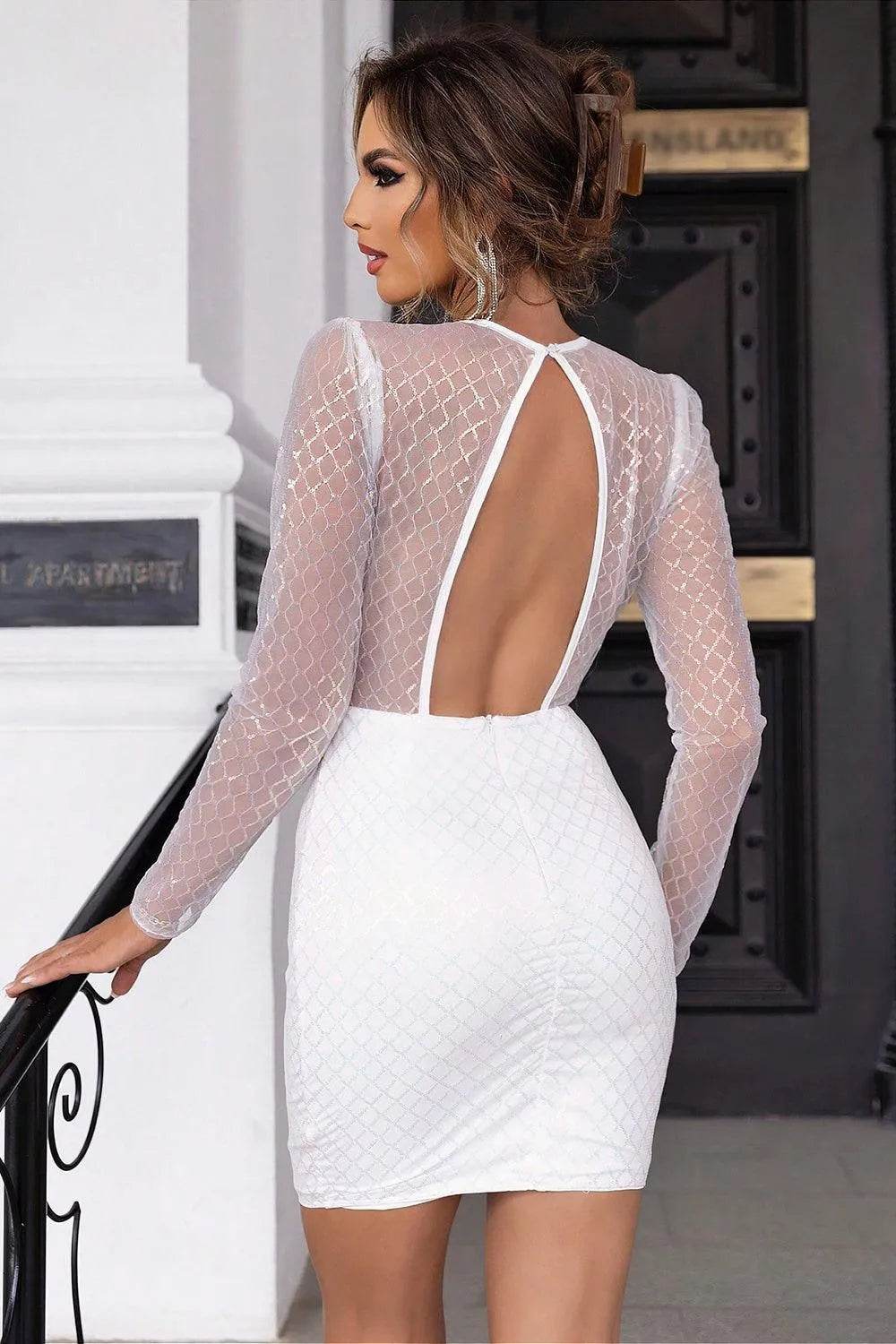 Bona Fide Fashion - Cutout Sequin Mesh Mini Dress - Women Fashion - Bona Fide Fashion