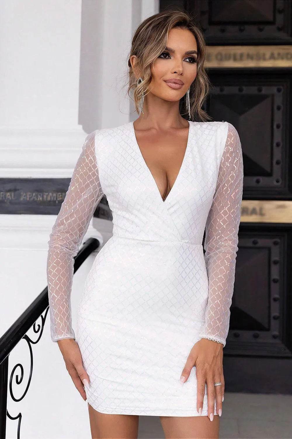 Bona Fide Fashion - Cutout Sequin Mesh Mini Dress - Women Fashion - Bona Fide Fashion