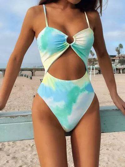Bona Fide Fashion - Cutout Tie-Dye Spaghetti Strap One-Piece Swimwear - Women Fashion - Bona Fide Fashion