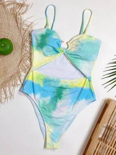 Bona Fide Fashion - Cutout Tie-Dye Spaghetti Strap One-Piece Swimwear - Women Fashion - Bona Fide Fashion