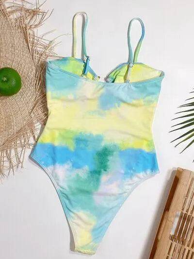 Bona Fide Fashion - Cutout Tie-Dye Spaghetti Strap One-Piece Swimwear - Women Fashion - Bona Fide Fashion