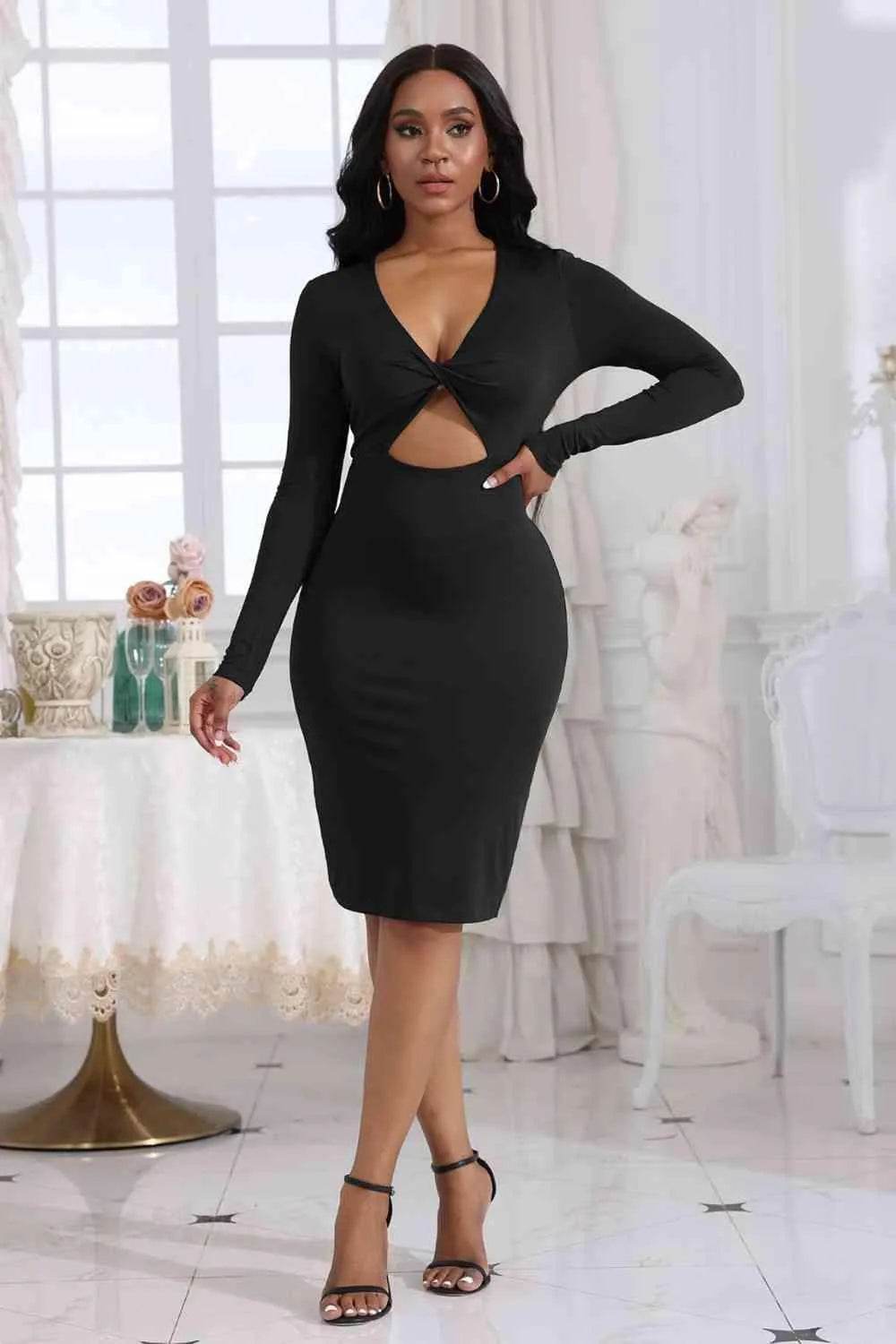 Bona Fide Fashion - Cutout Twisted Long Sleeve Dress - Women Fashion - Bona Fide Fashion