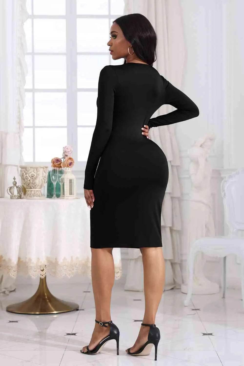 Bona Fide Fashion - Cutout Twisted Long Sleeve Dress - Women Fashion - Bona Fide Fashion