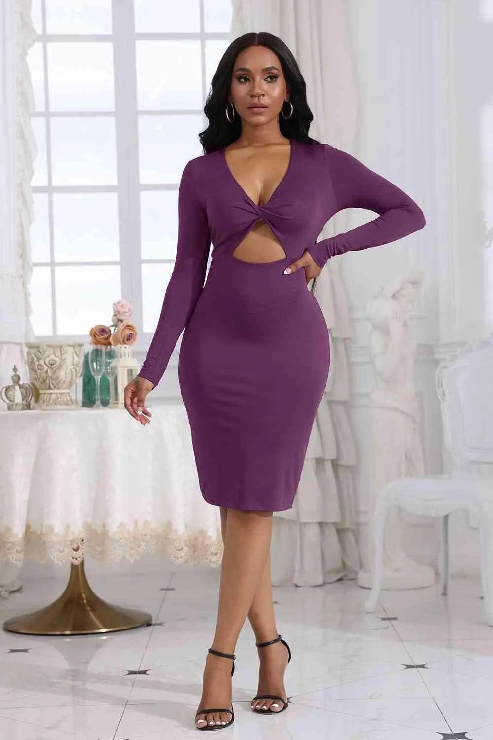 Bona Fide Fashion - Cutout Twisted Long Sleeve Dress - Women Fashion - Bona Fide Fashion