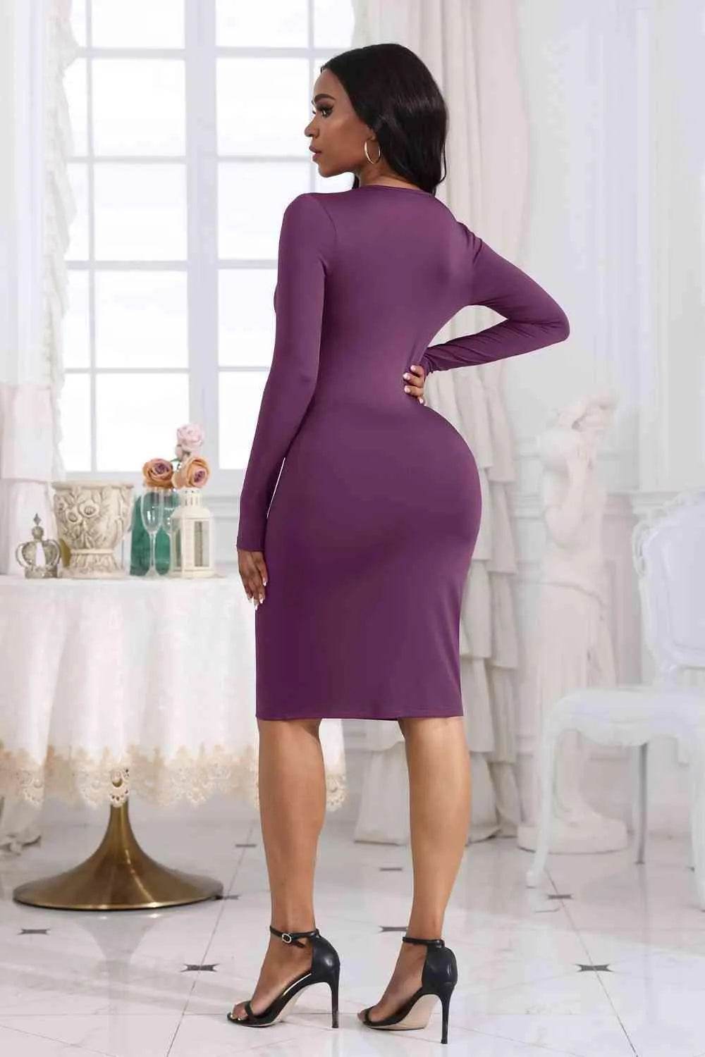 Bona Fide Fashion - Cutout Twisted Long Sleeve Dress - Women Fashion - Bona Fide Fashion