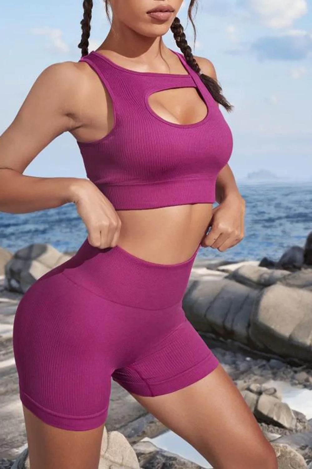 Women’s Cutout Two-Piece Sports Set – Trendy Activewear Outfit for Workouts - Bona Fide Fashion