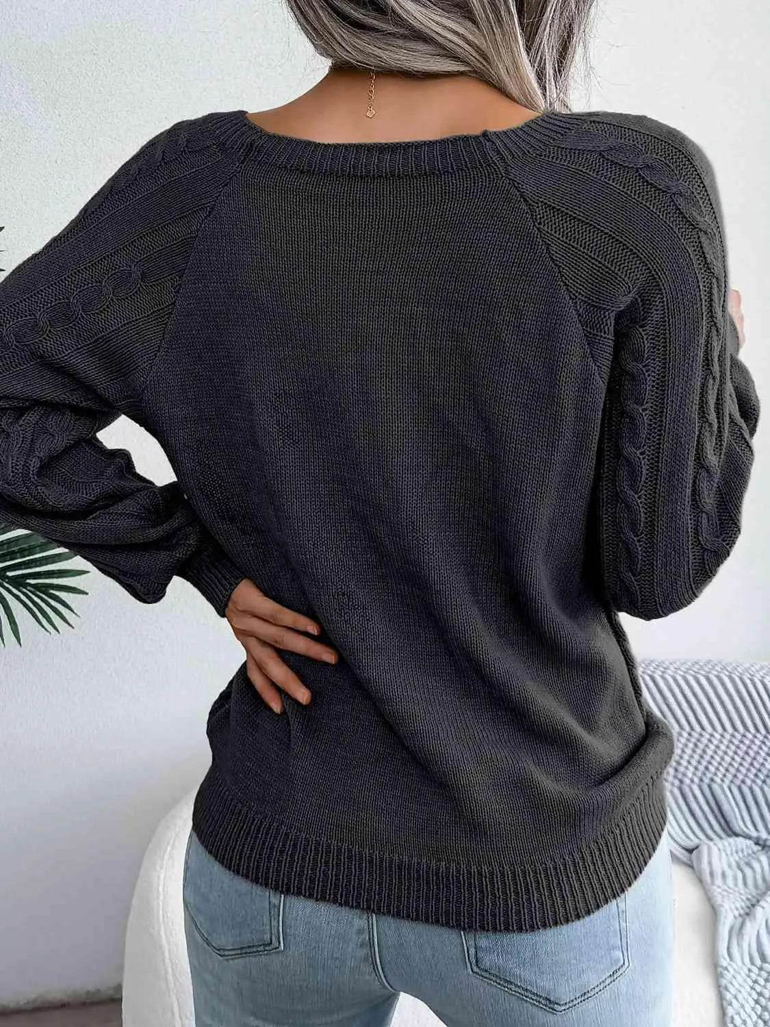 Bona Fide Fashion - Decorative Button Cable-Knit Sweater - Women Fashion - Bona Fide Fashion
