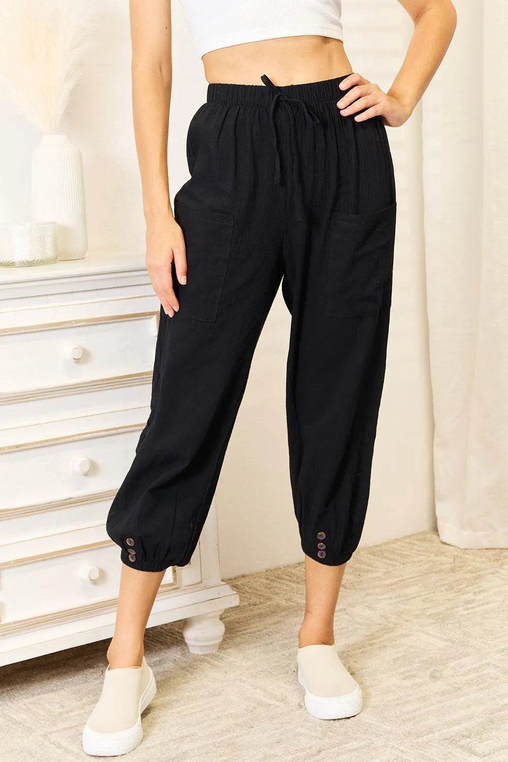 Bona Fide Fashion - Decorative Button Cropped Pants - Women Fashion - Bona Fide Fashion