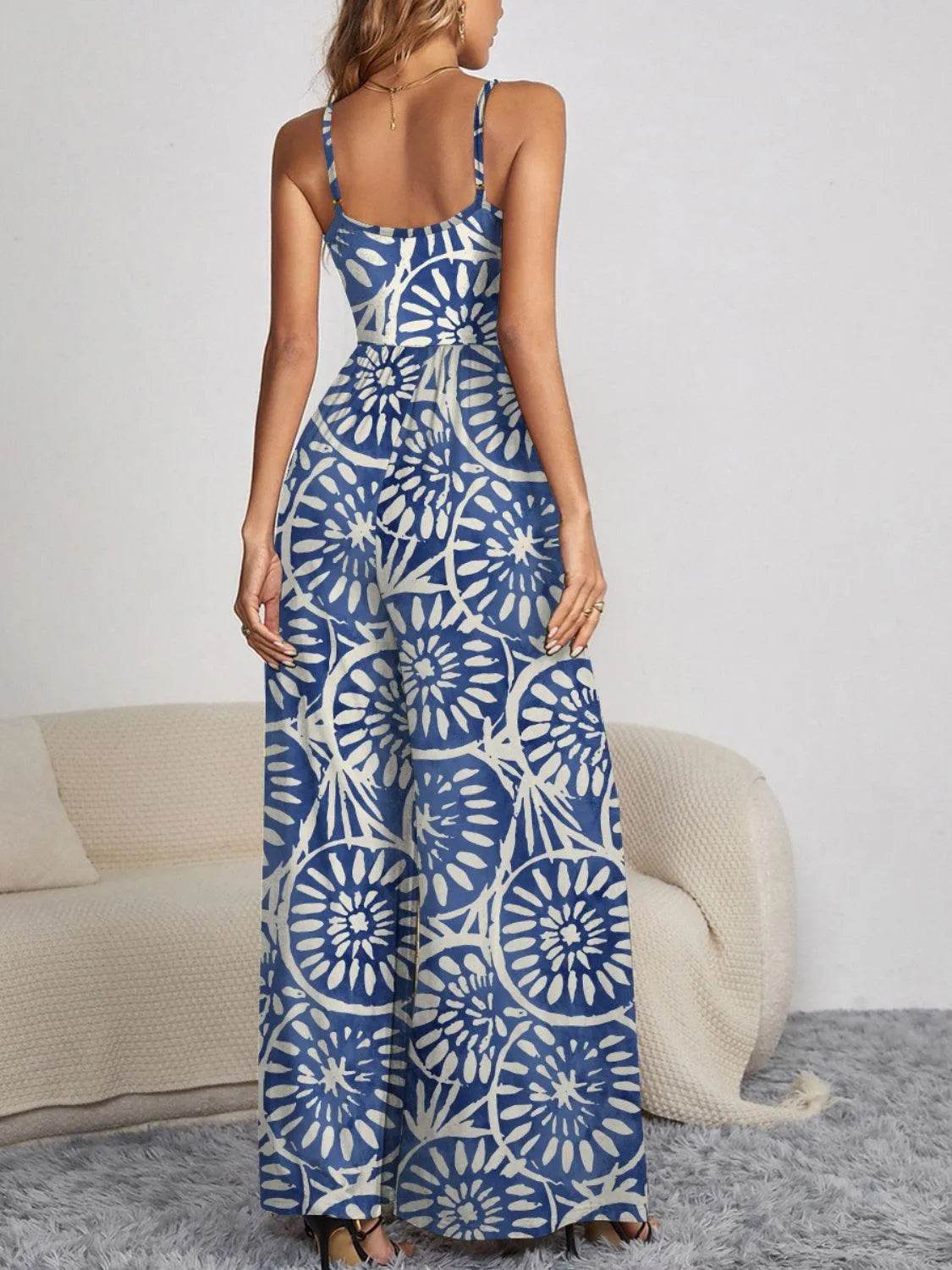 Decorative Button Spaghetti Strap Wide Leg Jumpsuit – Trendy One-Piece Outfit for Women - Bona Fide Fashion
