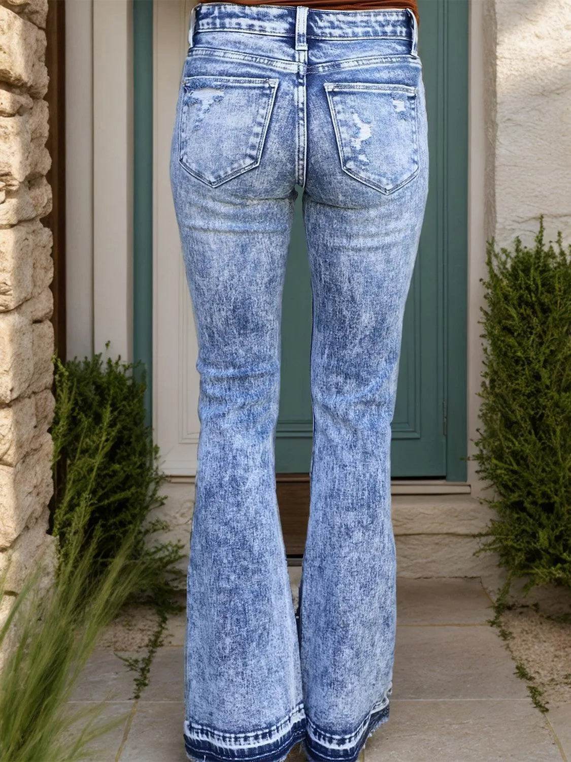 Bona Fide Fashion - Distressed Button-Fly Bootcut Jeans with Pockets - Women Fashion - Bona Fide Fashion