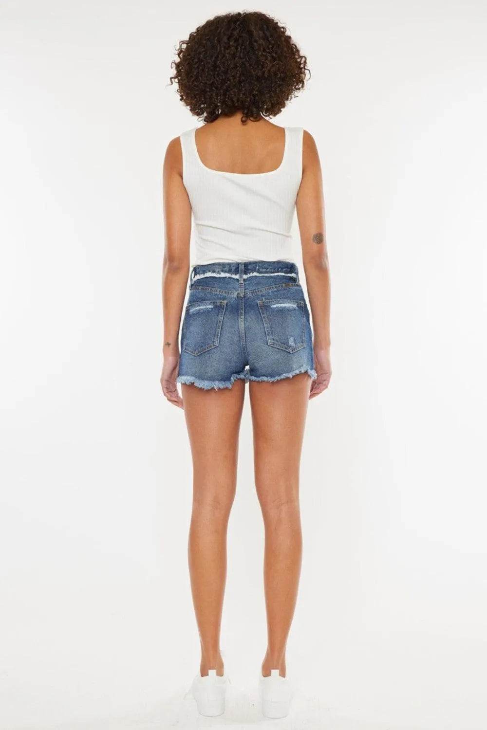 Kancan Distressed Button Fly Denim Shorts – Trendy High-Rise Jean Shorts for Women - Bona Fide Fashion