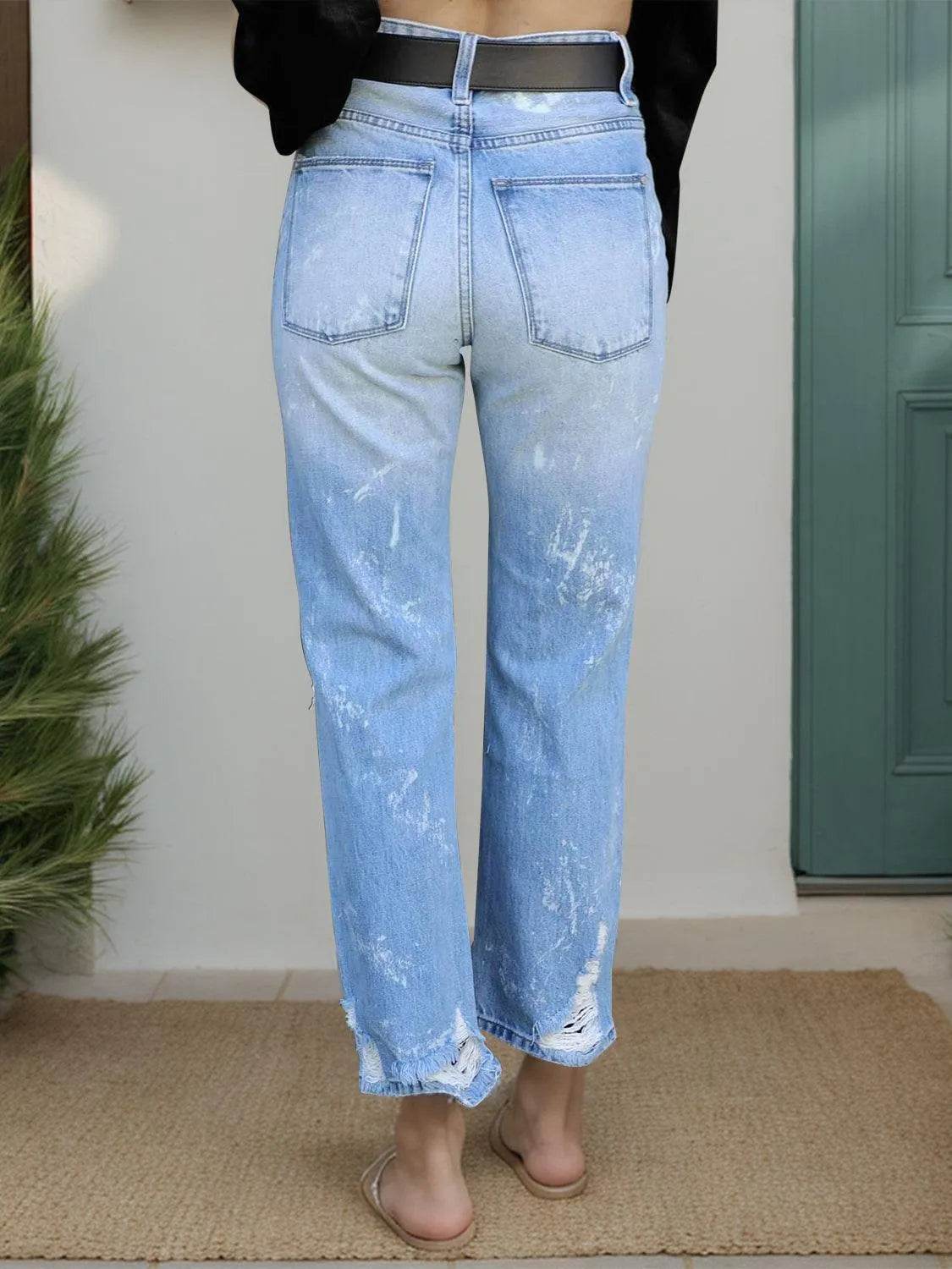 Distressed Straight Jeans with Pockets – Trendy Casual Denim for Women - Bona Fide Fashion