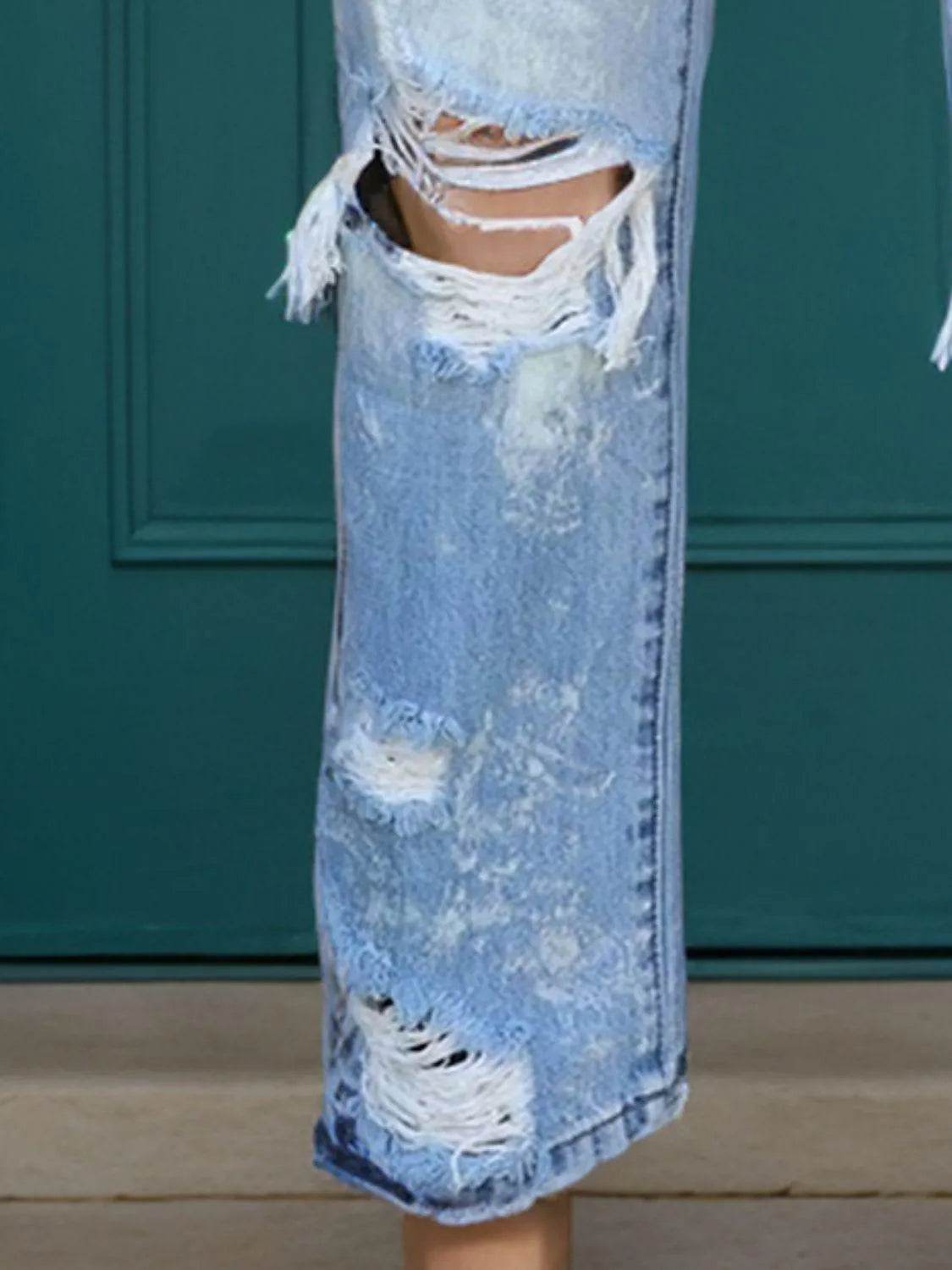 Distressed Straight Jeans with Pockets – Trendy Casual Denim for Women - Bona Fide Fashion