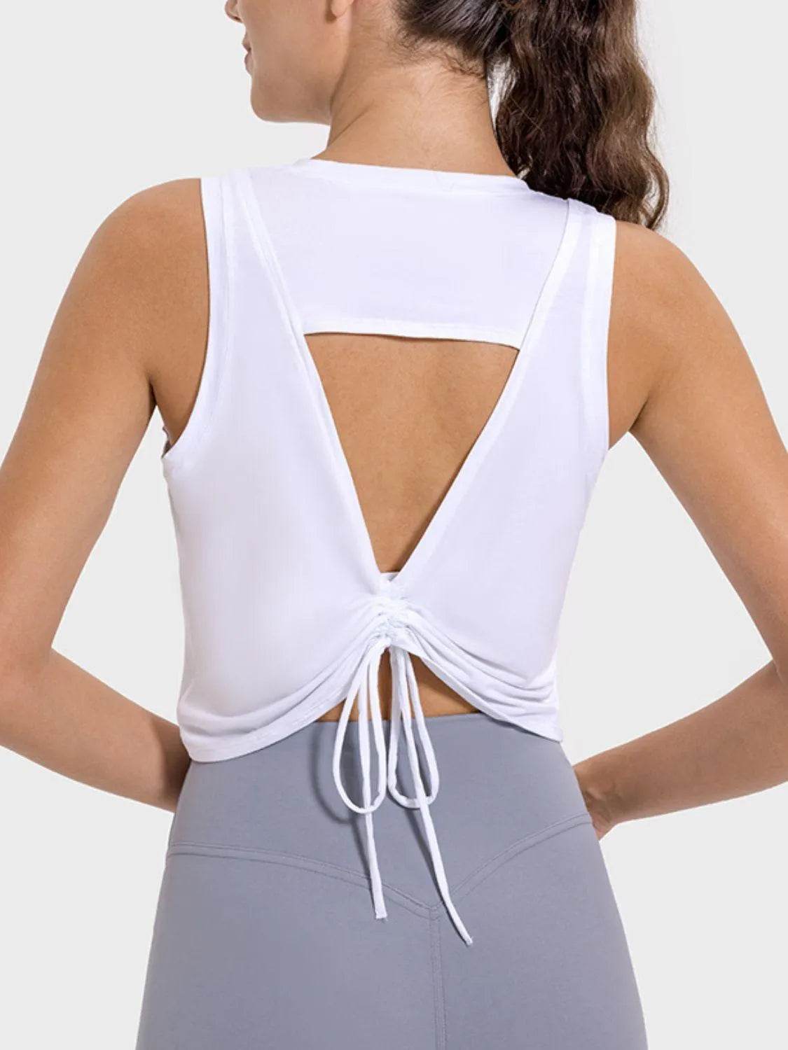 Drawstring Cutout Round Neck Active Tank – Stylish Workout Top for Women - Bona Fide Fashion