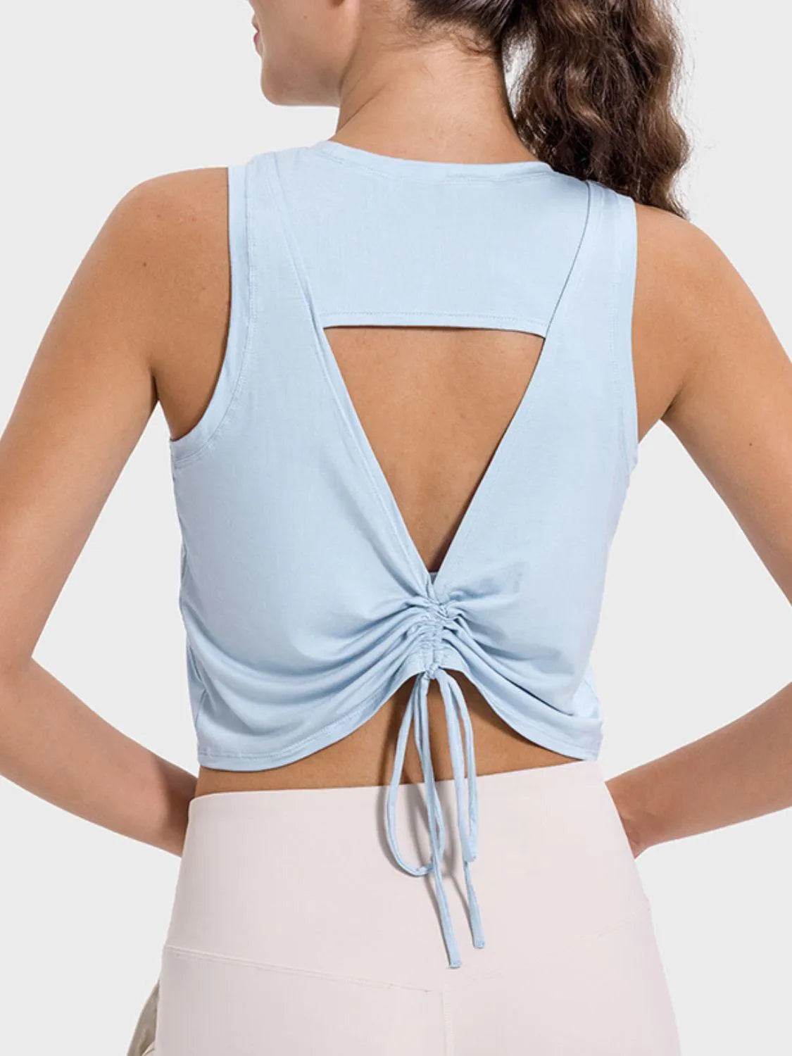 Drawstring Cutout Round Neck Active Tank – Stylish Workout Top for Women - Bona Fide Fashion