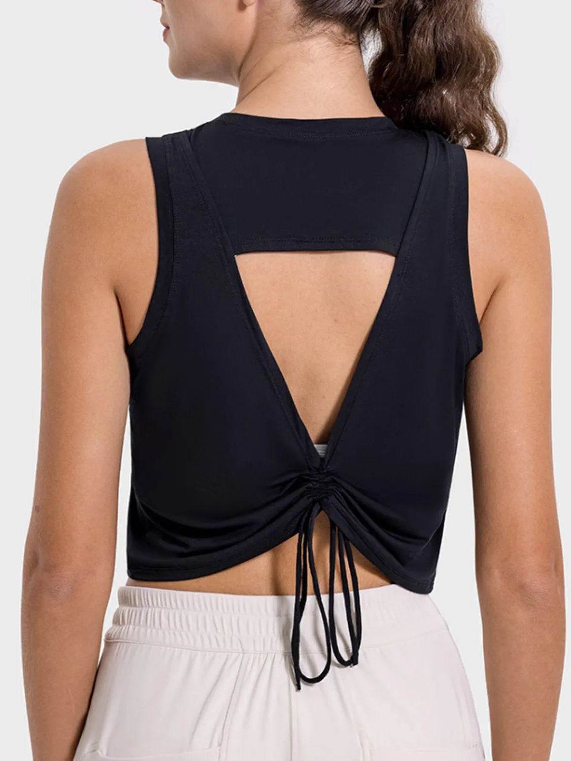 Drawstring Cutout Round Neck Active Tank – Stylish Workout Top for Women - Bona Fide Fashion
