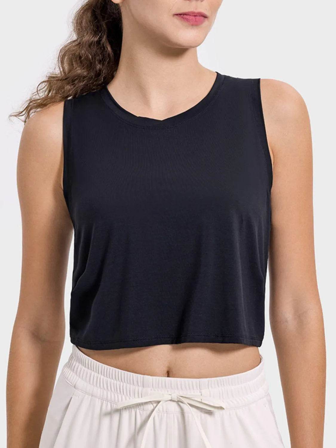 Drawstring Cutout Round Neck Active Tank – Stylish Workout Top for Women - Bona Fide Fashion