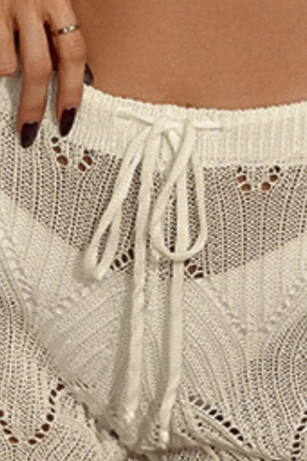 Drawstring Cutout Swim Shorts for Women – Trendy High-Waist Beachwear Bottoms - Bona Fide Fashion