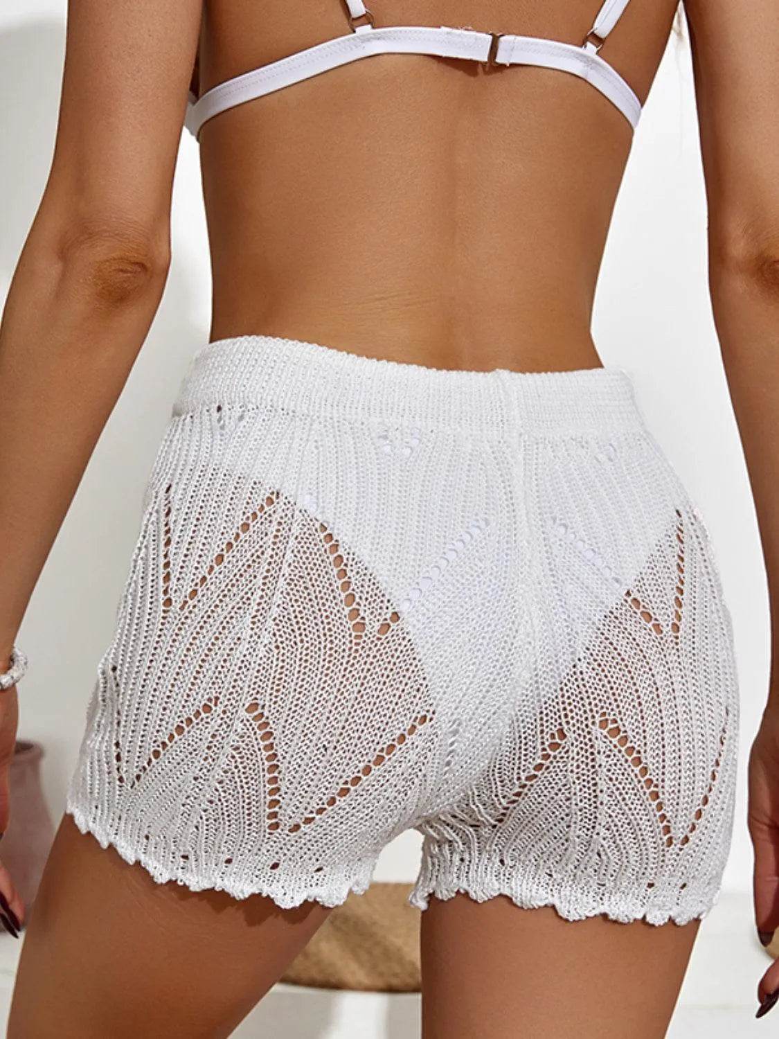 Drawstring Cutout Swim Shorts for Women – Trendy High-Waist Beachwear Bottoms - Bona Fide Fashion