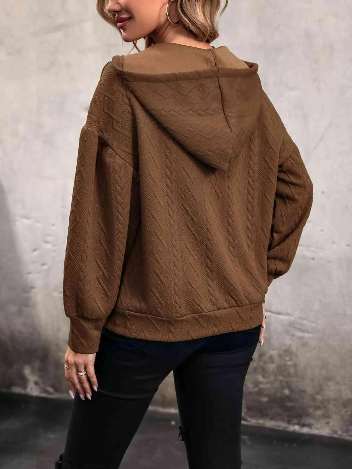 Bona Fide Fashion - Drawstring Dropped Shoulder Long Sleeve Hoodie - Women Fashion - Bona Fide Fashion