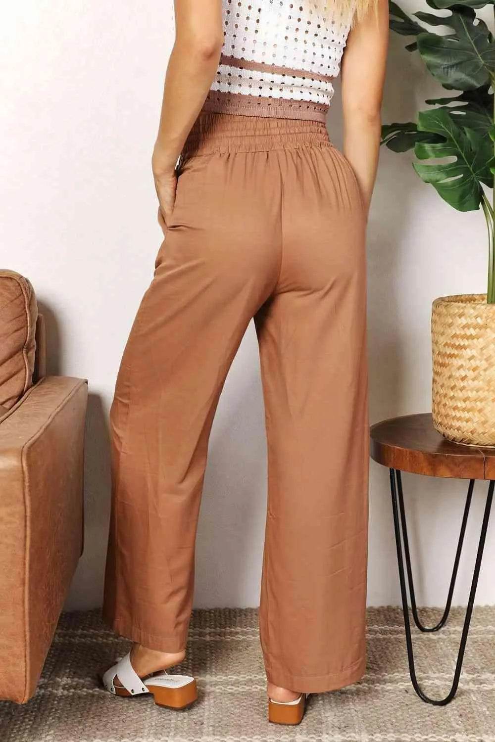 Bona Fide Fashion - Drawstring Smocked Waist Wide Leg Pants - Women Fashion - Bona Fide Fashion