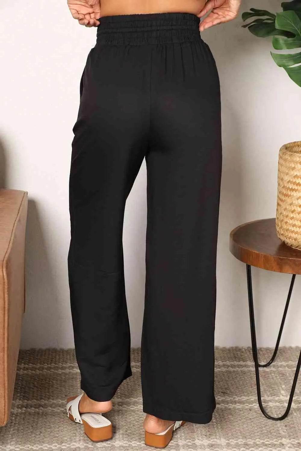Bona Fide Fashion - Drawstring Smocked Waist Wide Leg Pants - Women Fashion - Bona Fide Fashion
