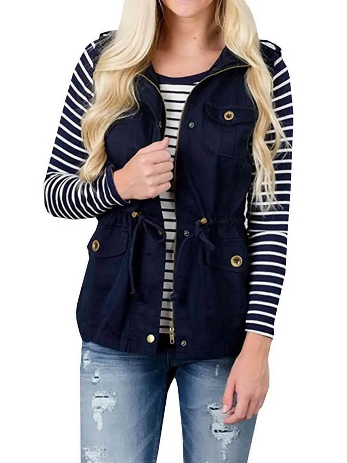 Bona Fide Fashion - Drawstring Waist Vest with Pockets - Women Fashion - Bona Fide Fashion