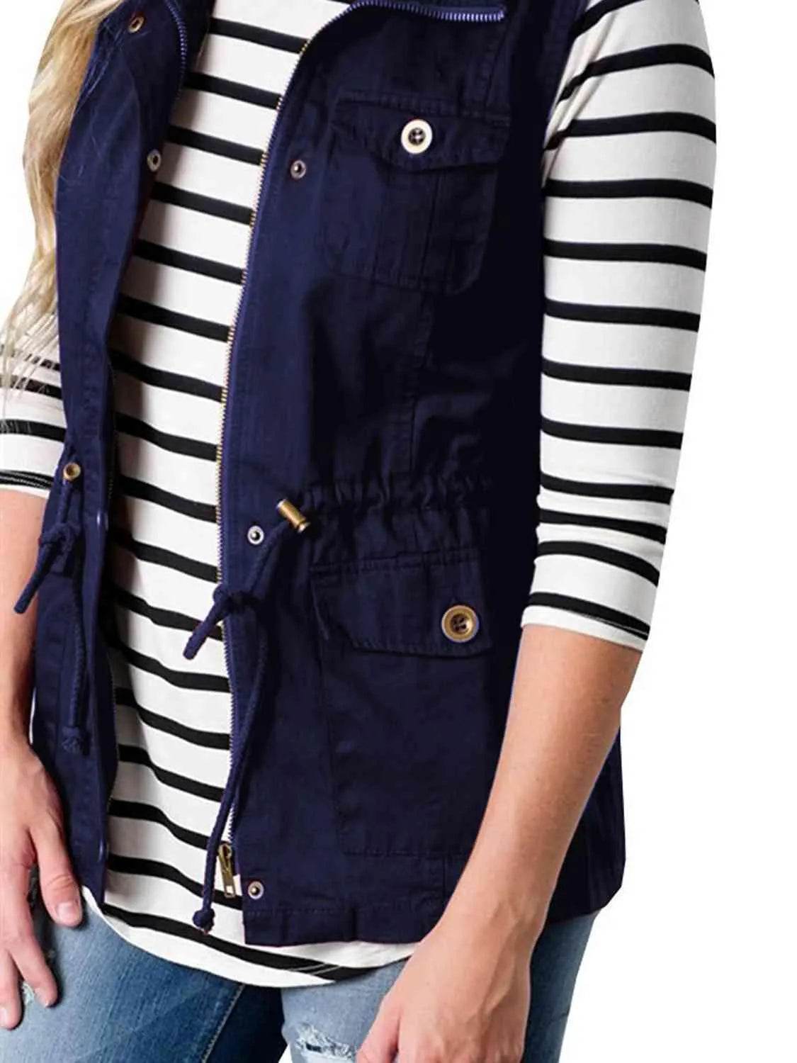 Bona Fide Fashion - Drawstring Waist Vest with Pockets - Women Fashion - Bona Fide Fashion