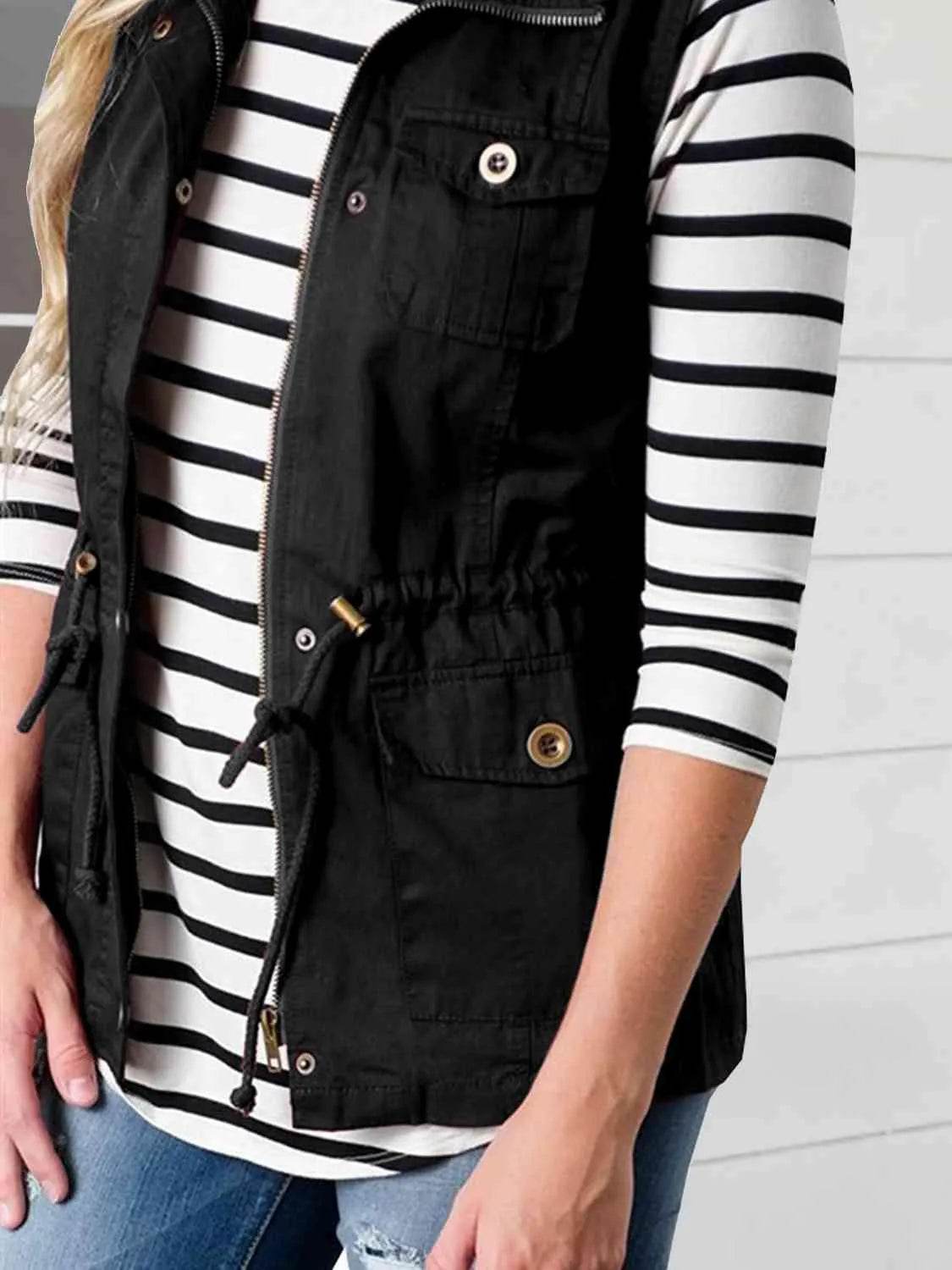Bona Fide Fashion - Drawstring Waist Vest with Pockets - Women Fashion - Bona Fide Fashion
