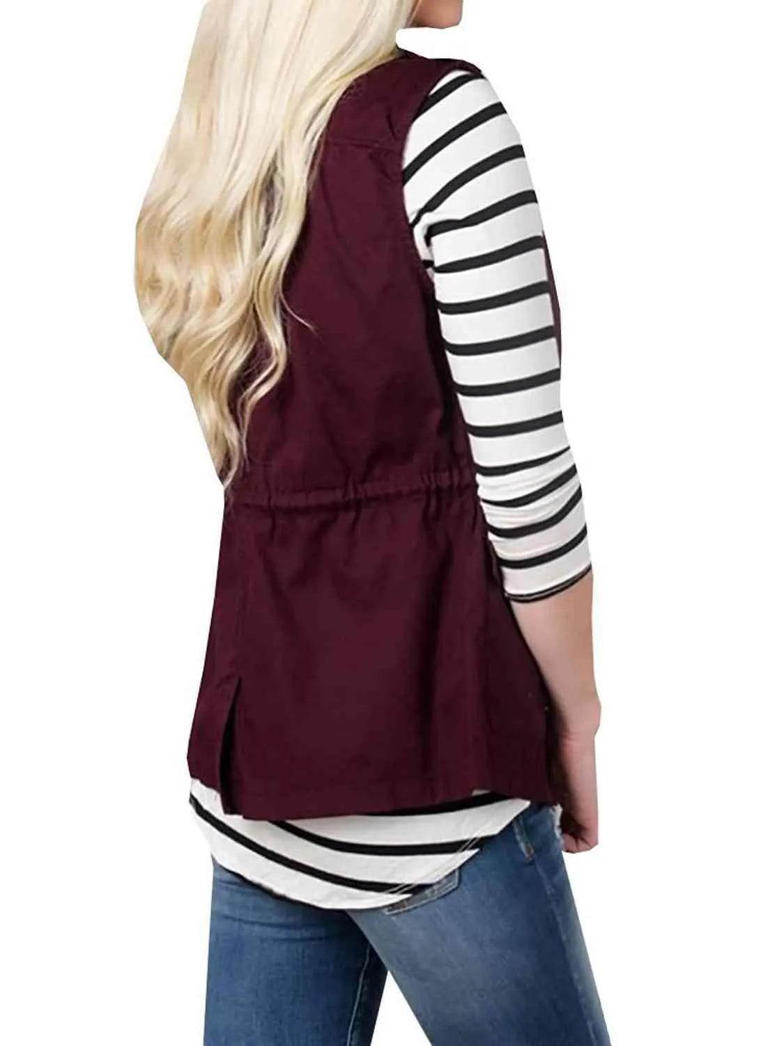 Bona Fide Fashion - Drawstring Waist Vest with Pockets - Women Fashion - Bona Fide Fashion